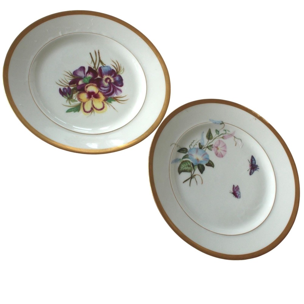Hand Painted Porcelain Plates Floral Gold Rim Signed F. Owen 11-81